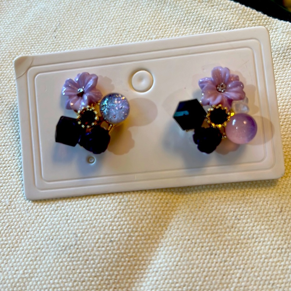 Floral Amethyst Earrings with Post in back.